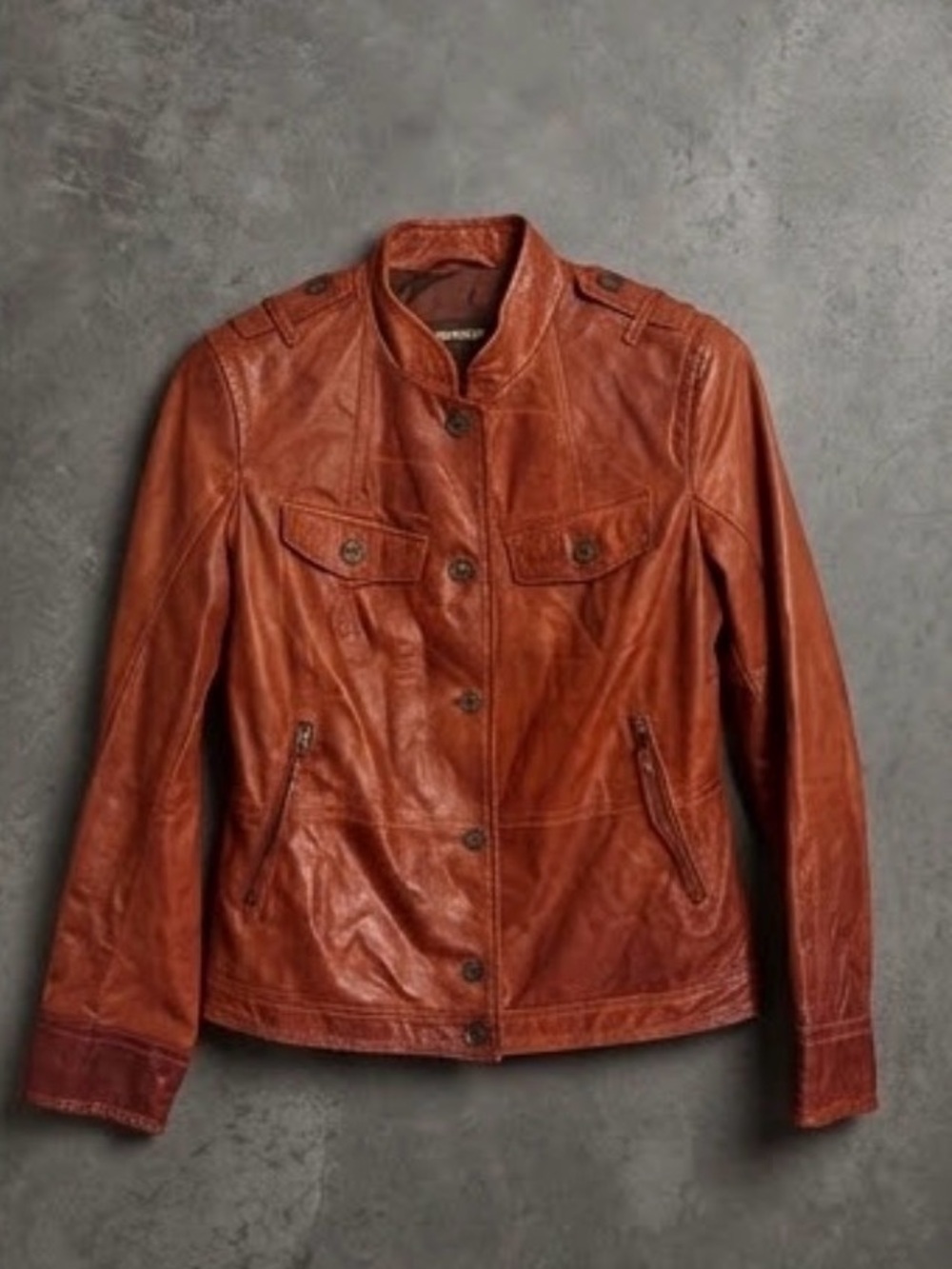 Danier Rust Leather Button-Up Military-Style Jacket